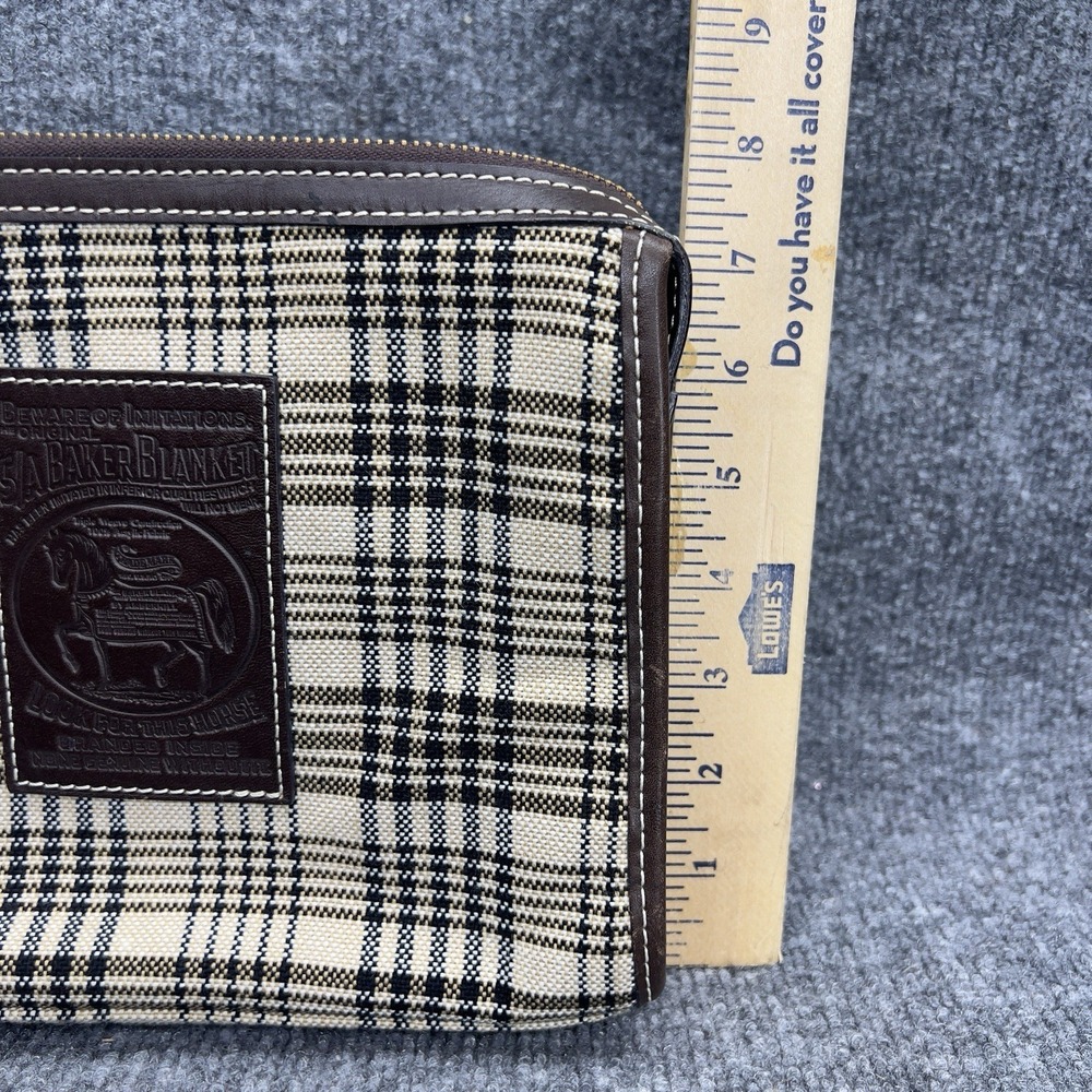 5/A Baker Blanket Cosmetic Toiletry Bag Brown Leather Wool Plaid - Picture 12 of 14